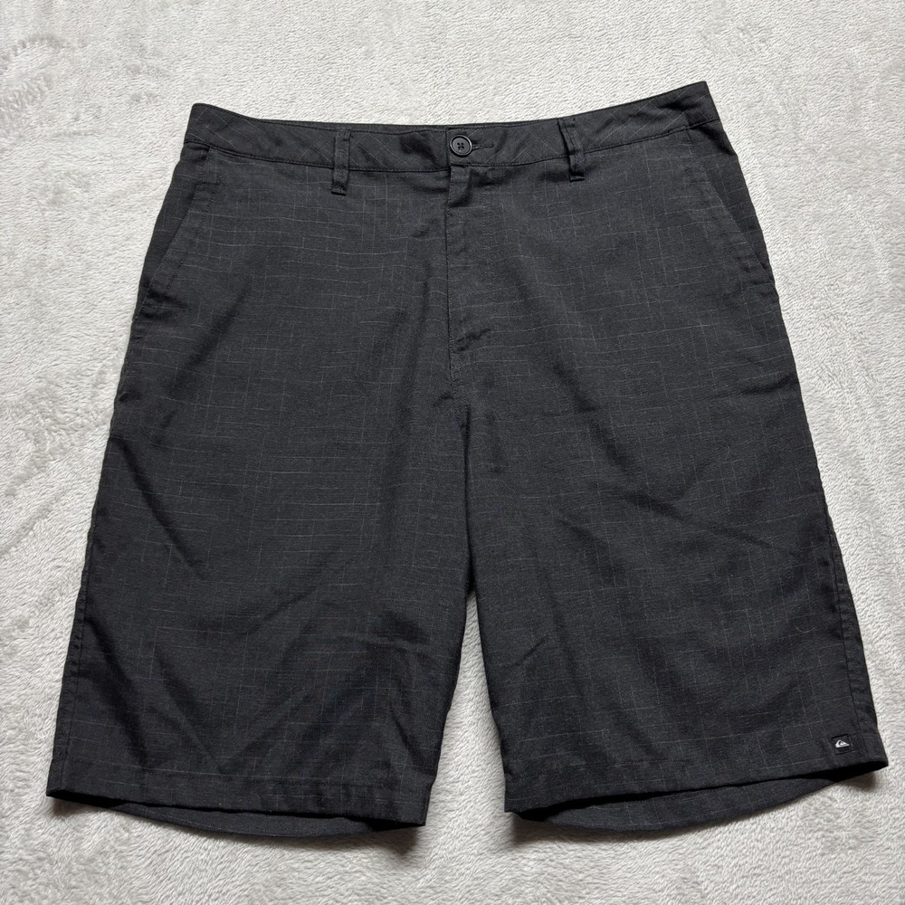 Quiksilver 2014 Flat Front Relaxed Fit Chino Shorts Dark Gray Plaid Men's 36